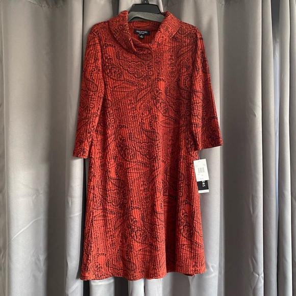 Perceptions Dresses & Skirts - Burnt Orange/Rust colored Ribbed Cowl neck sweater dress. Size 16.